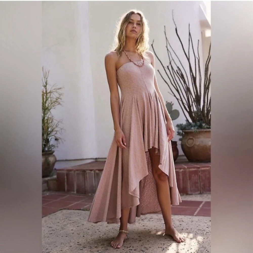 FREE PEOPLE Rhone Maxi Dress Women's Size Large Mauve Strapless Hi Low Hem Flowy